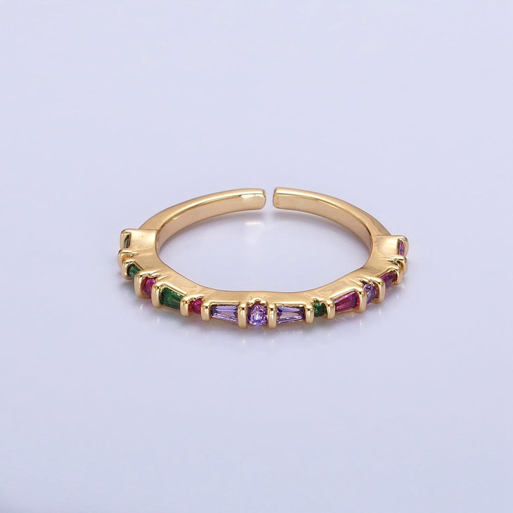 16K Gold plated CZ Multicolor Round Baguette Lined Ring in Gold & Silver | O-1932 O-1933