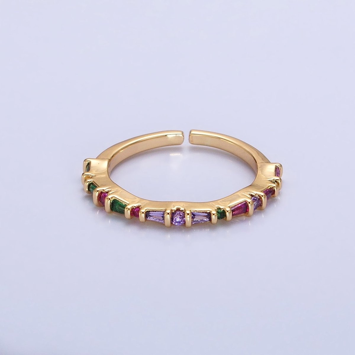 16K Gold plated CZ Multicolor Round Baguette Lined Ring in Gold & Silver | O-1932 O-1933