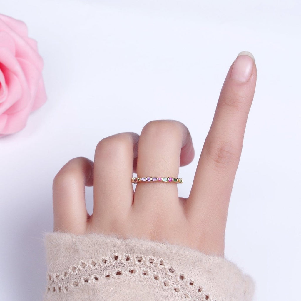16K Gold plated CZ Multicolor Round Baguette Lined Ring in Gold & Silver | O-1932 O-1933