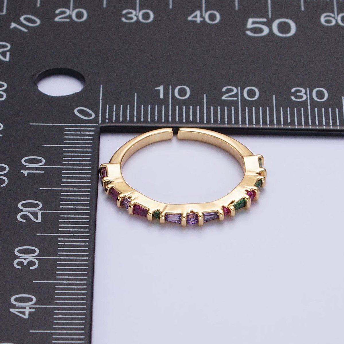 16K Gold plated CZ Multicolor Round Baguette Lined Ring in Gold & Silver | O-1932 O-1933