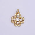 16K Gold plated CZ Quatrefoil Heart Petal Flower Open Charm in Gold & Silver | M116