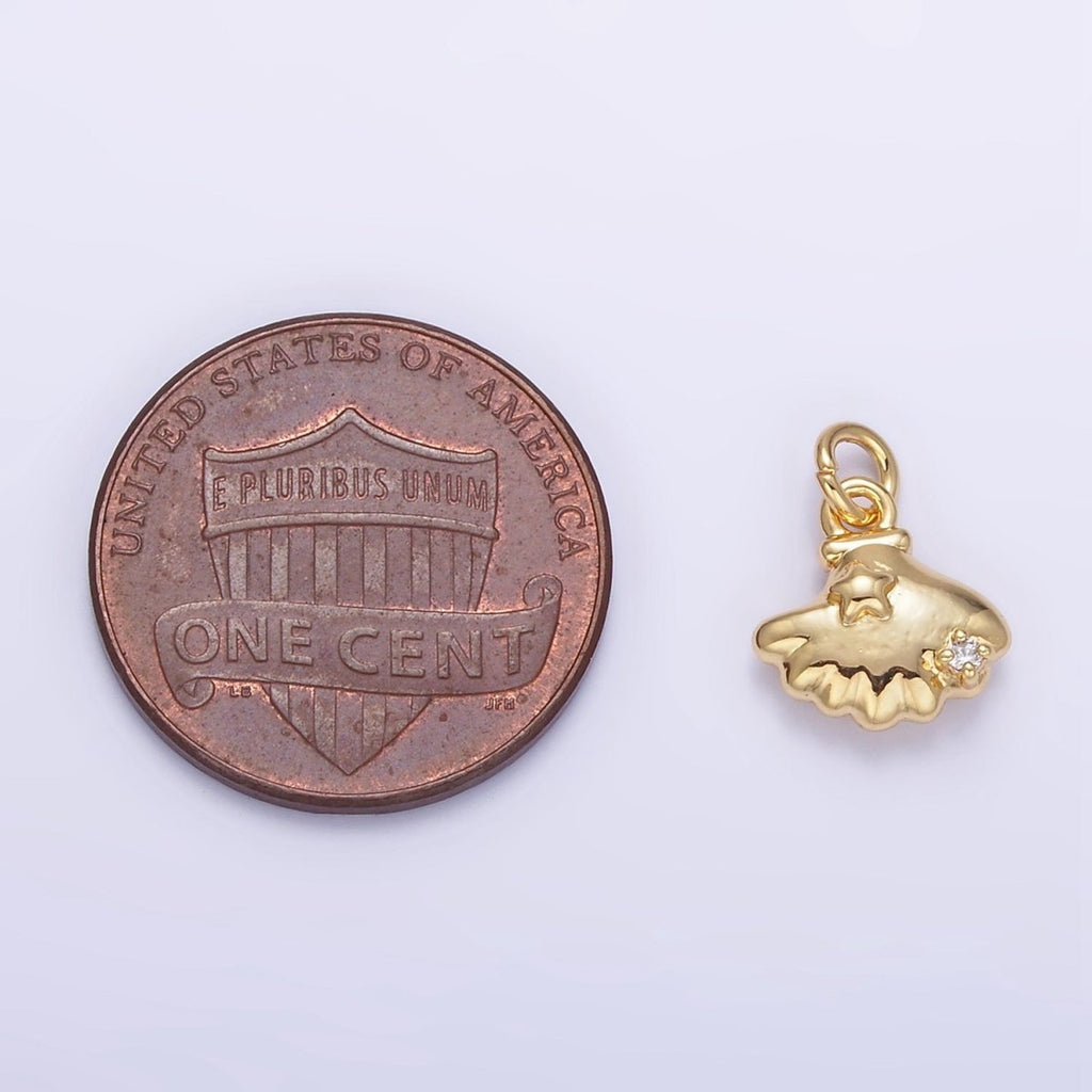 16K Gold plated CZ Star Clam Sea Shell Mini Charm | AG841 - DLUXCA