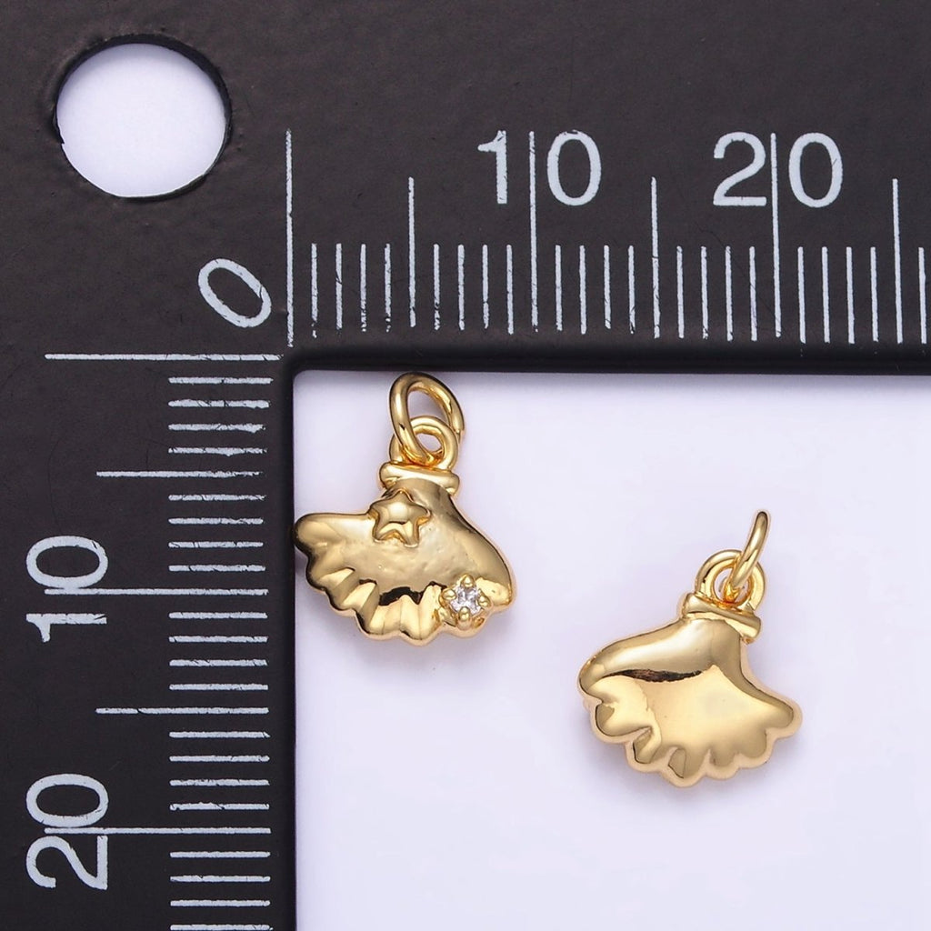 16K Gold plated CZ Star Clam Sea Shell Mini Charm | AG841 - DLUXCA