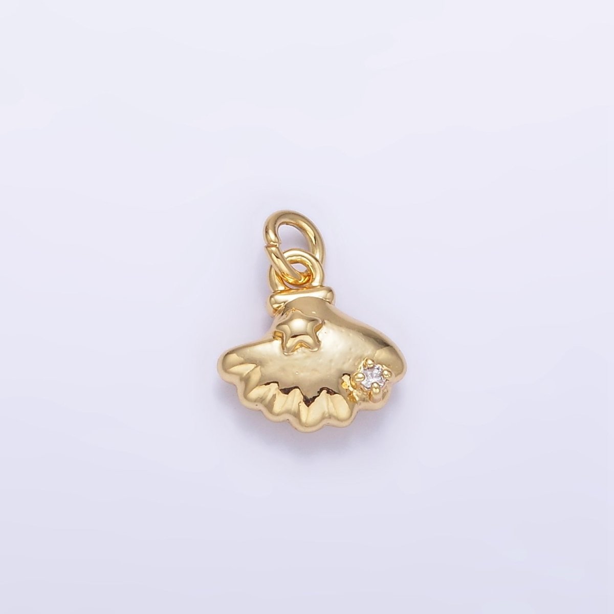 16K Gold plated CZ Star Clam Sea Shell Mini Charm | AG841 - DLUXCA