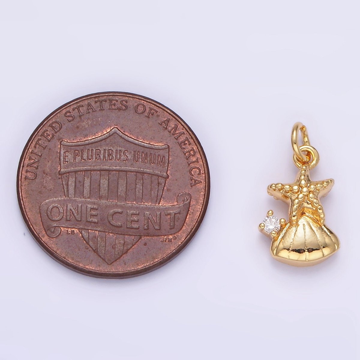 16K Gold plated CZ Starfish Clam Shell Mini Charm | AG849 - DLUXCA