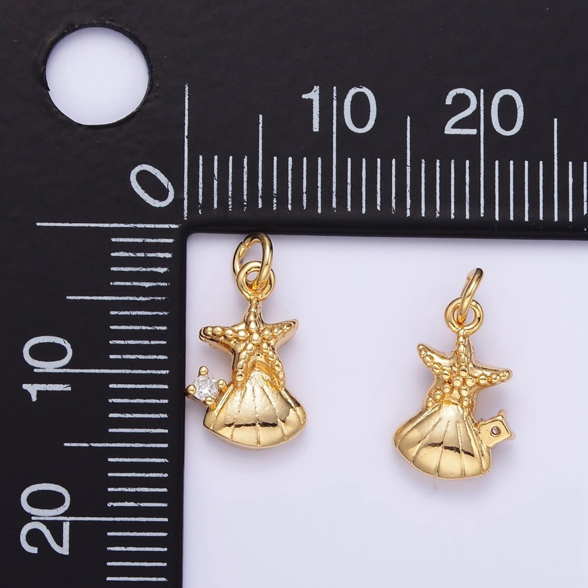 16K Gold plated CZ Starfish Clam Shell Mini Charm | AG849 - DLUXCA