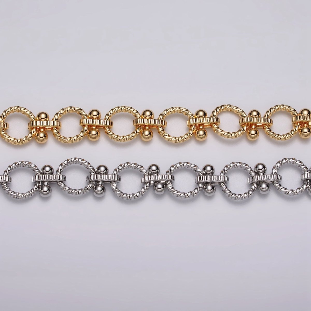 16k Gold plated Designed Twisted Rolo Link Unfinished Chain in Gold & Silver by Yard | ROLL-1165 ROLL-1166 Clearance Pricing - DLUXCA