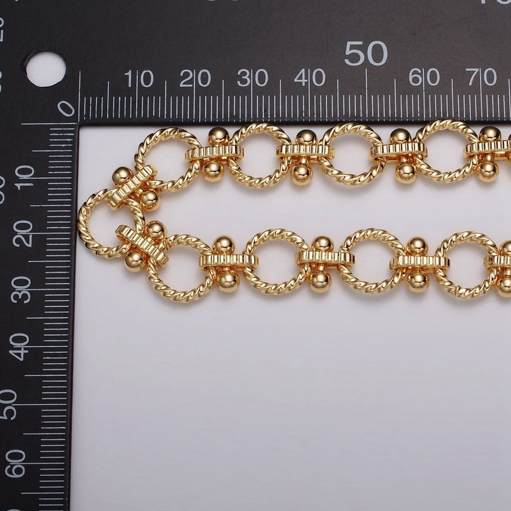 16k Gold plated Designed Twisted Rolo Link Unfinished Chain in Gold & Silver by Yard | ROLL-1165 ROLL-1166 Clearance Pricing - DLUXCA