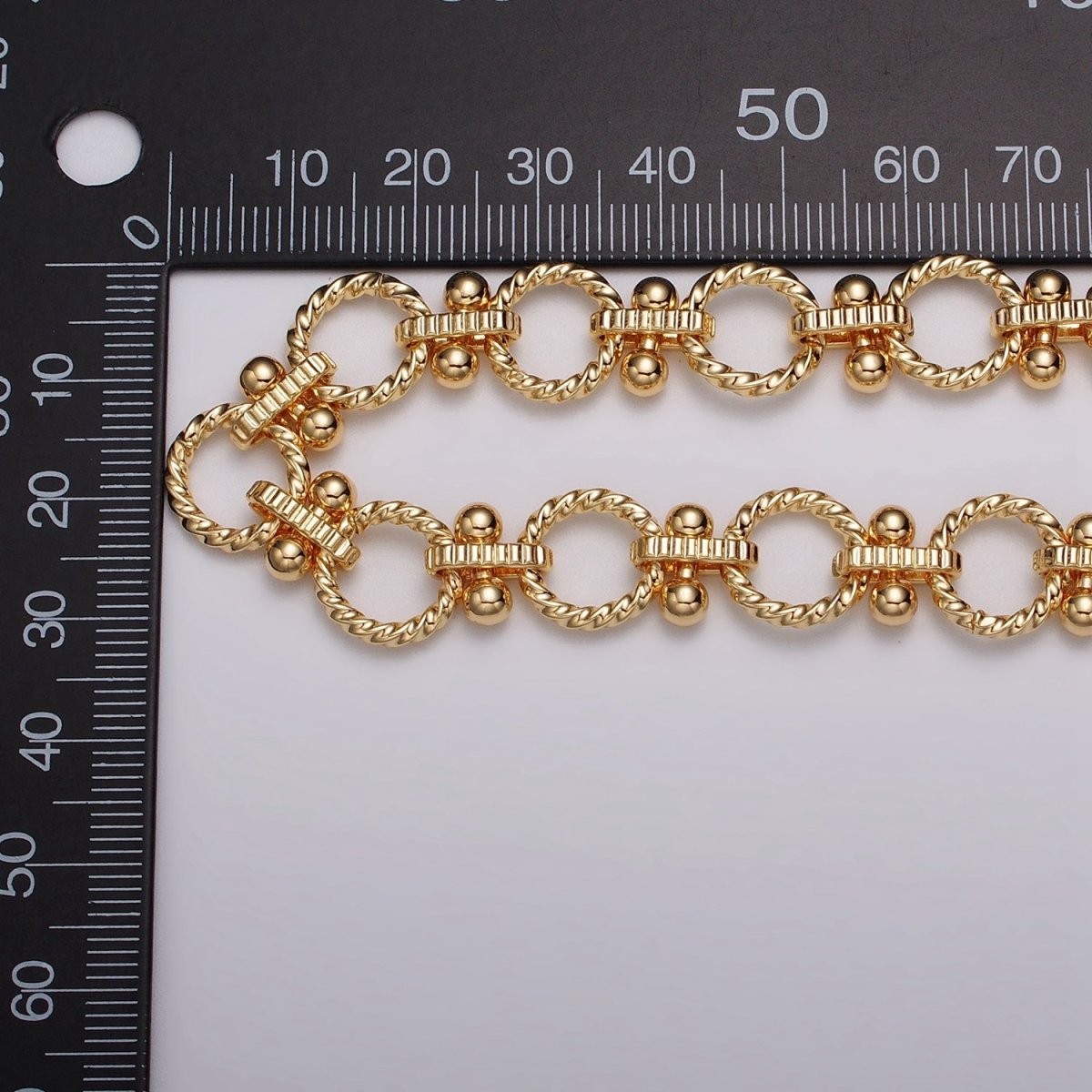 16k Gold plated Designed Twisted Rolo Link Unfinished Chain in Gold & Silver by Yard | ROLL-1165 ROLL-1166 Clearance Pricing - DLUXCA