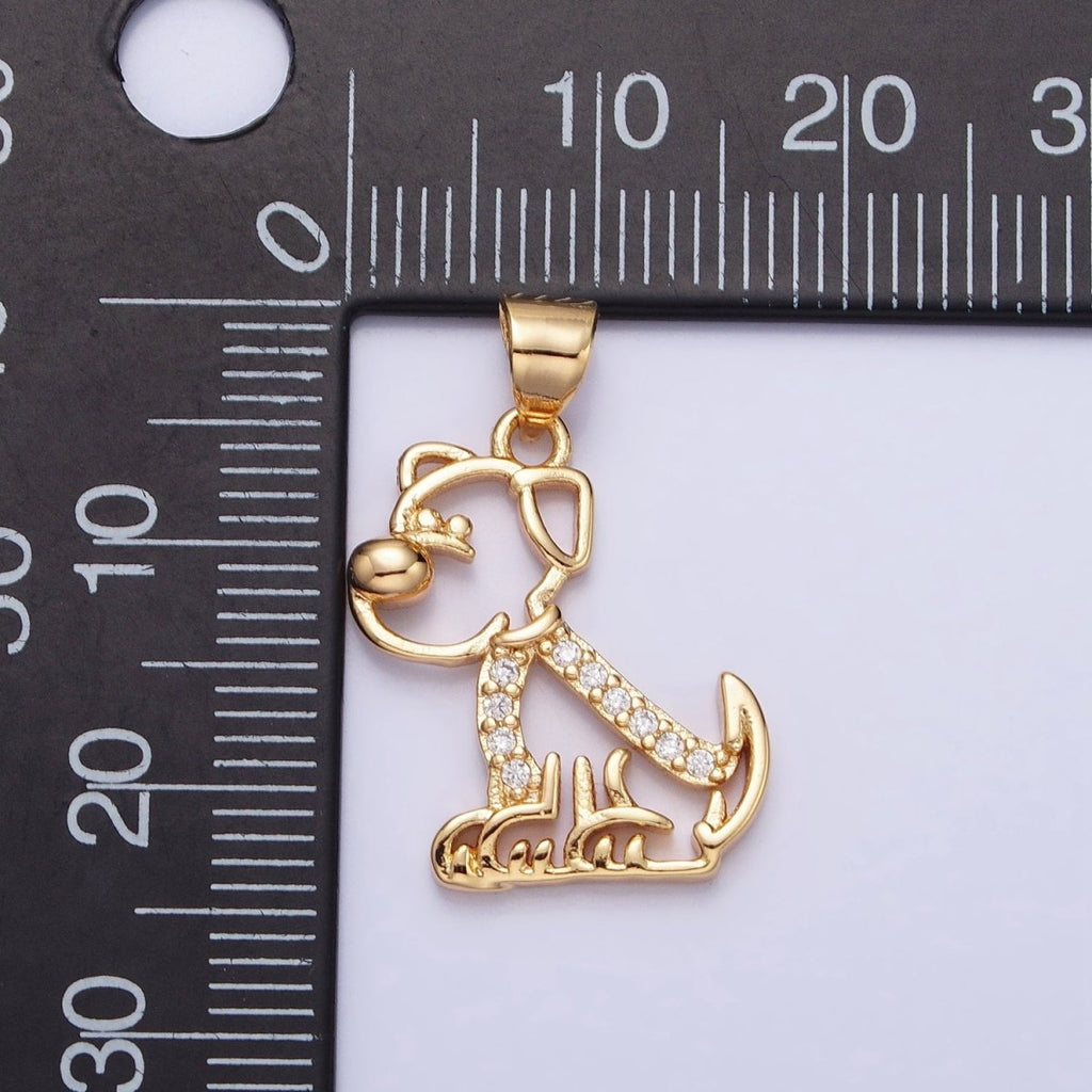 16K Gold plated Dog Pet Animal Micro Paved CZ Open Pendant in Gold & Silver | AA302 AA312