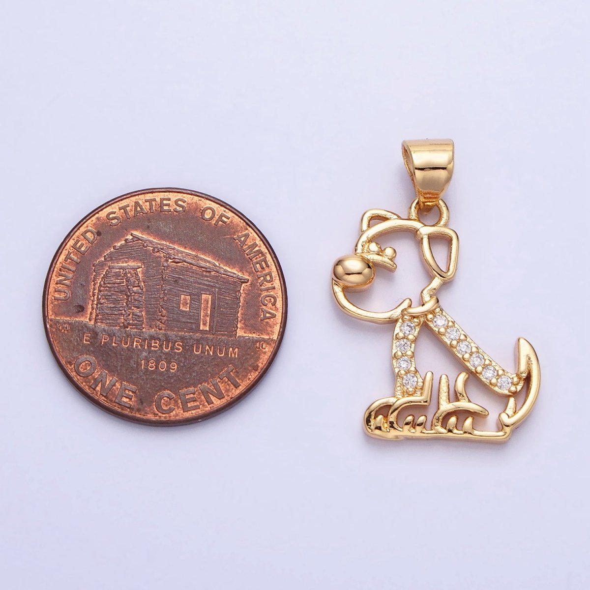 16K Gold plated Dog Pet Animal Micro Paved CZ Open Pendant in Gold & Silver | AA302 AA312