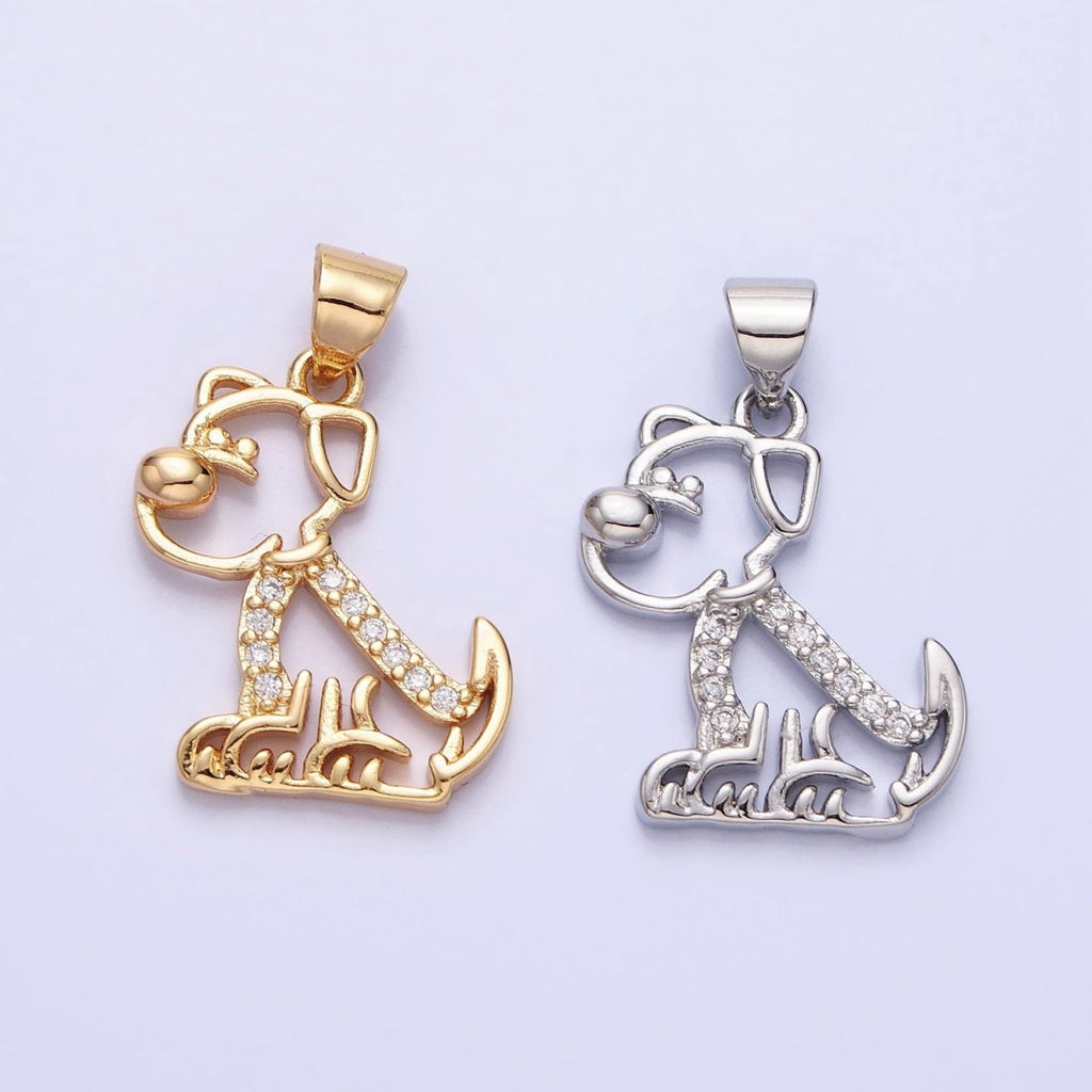 16K Gold plated Dog Pet Animal Micro Paved CZ Open Pendant in Gold & Silver | AA302 AA312