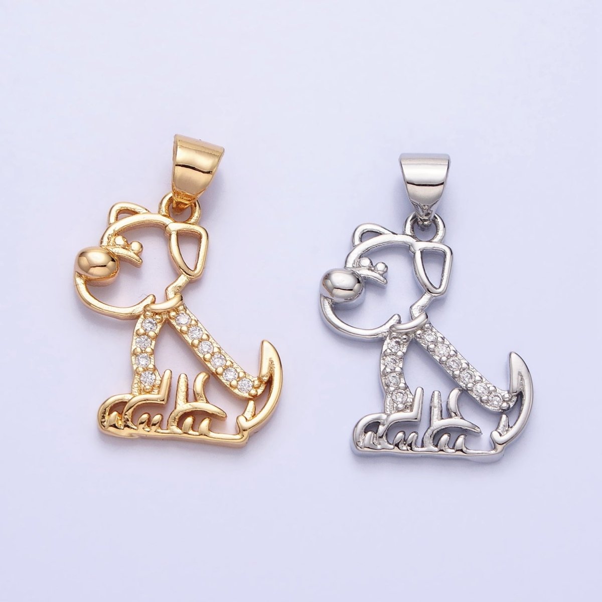 16K Gold plated Dog Pet Animal Micro Paved CZ Open Pendant in Gold & Silver | AA302 AA312