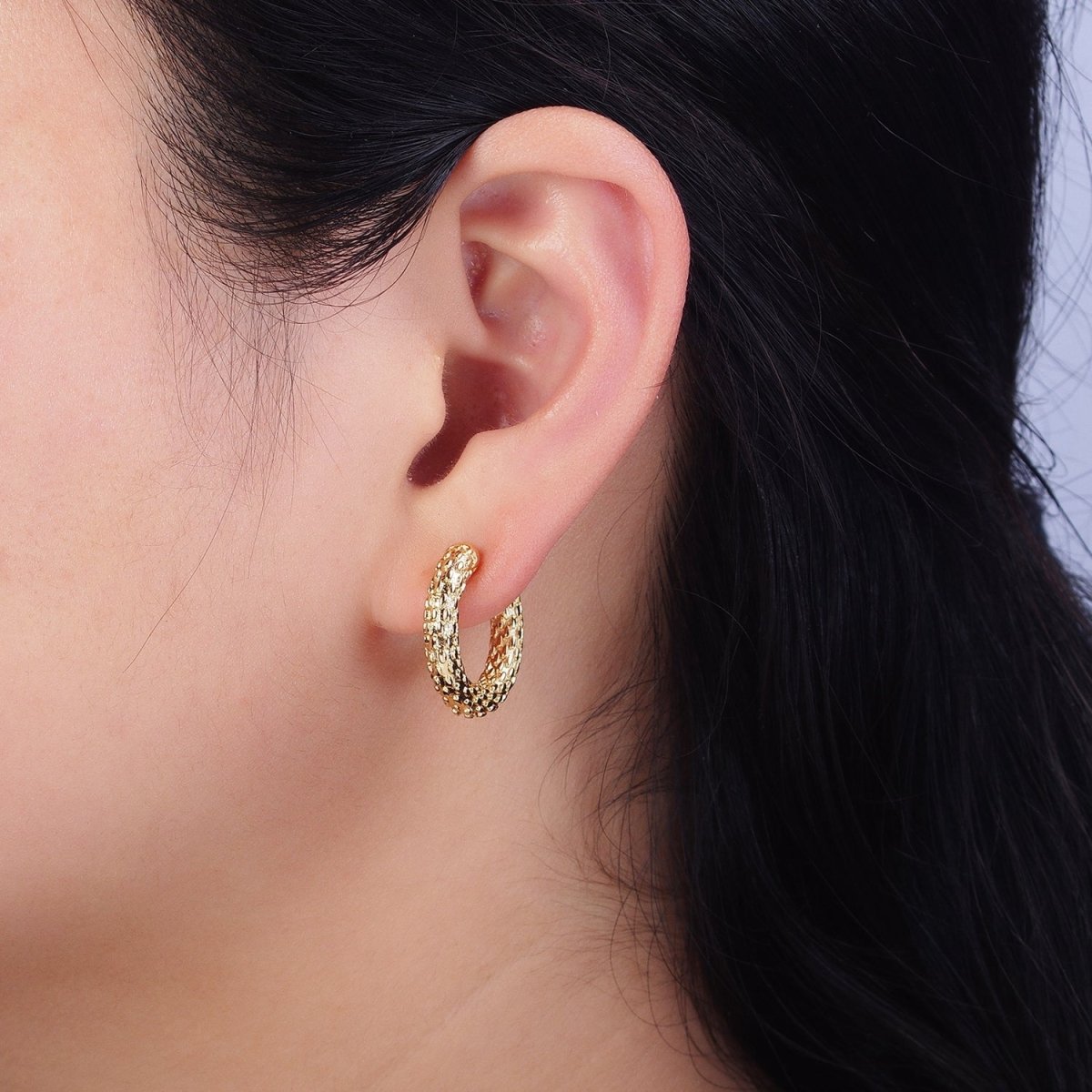 16K Gold plated Dotted Textured 20.5mm Endless Hoop Earrings in Gold & Silver | AD885 AD886