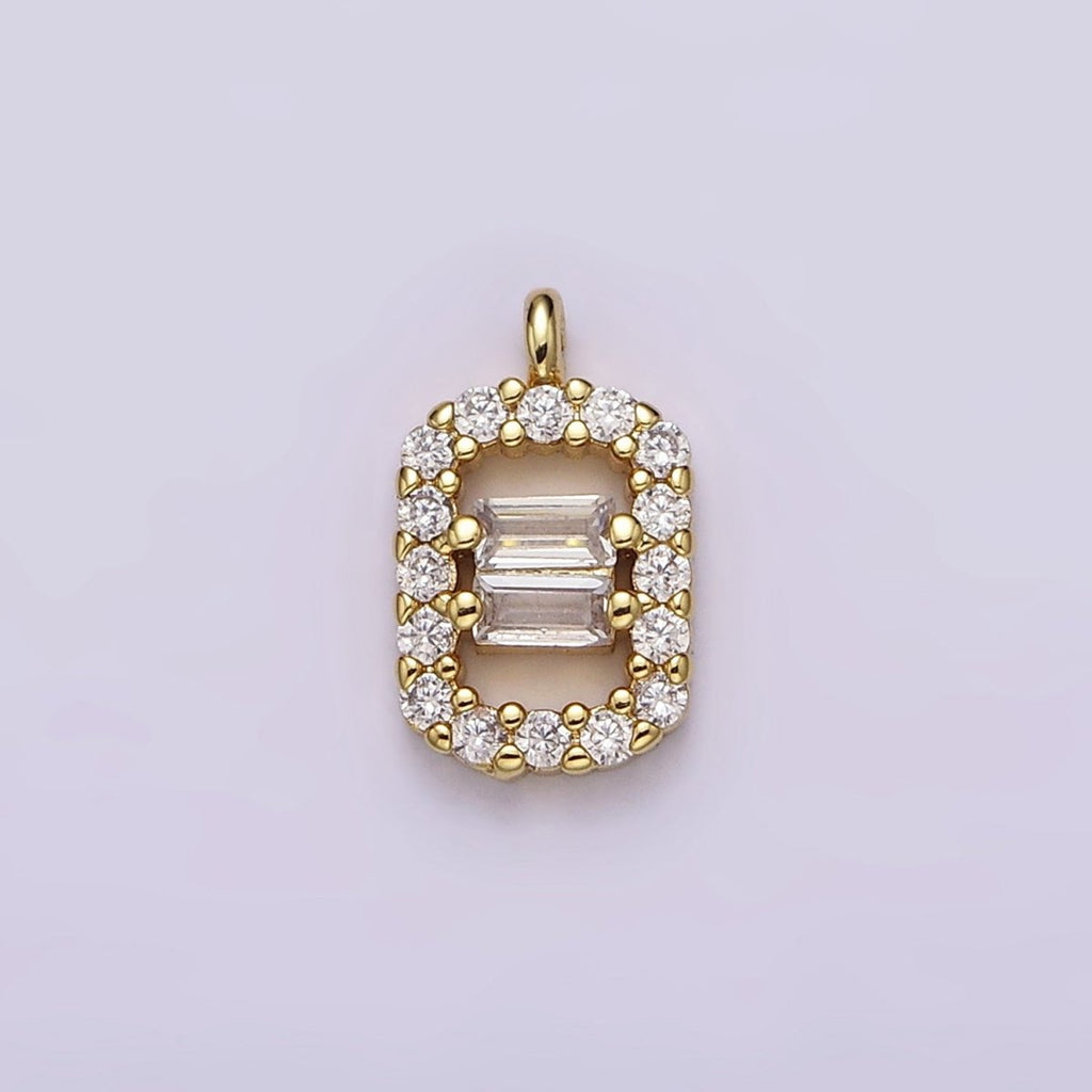 16K Gold plated Double Baguette Micro Paved Rectangular Open Charm | N999 - DLUXCA