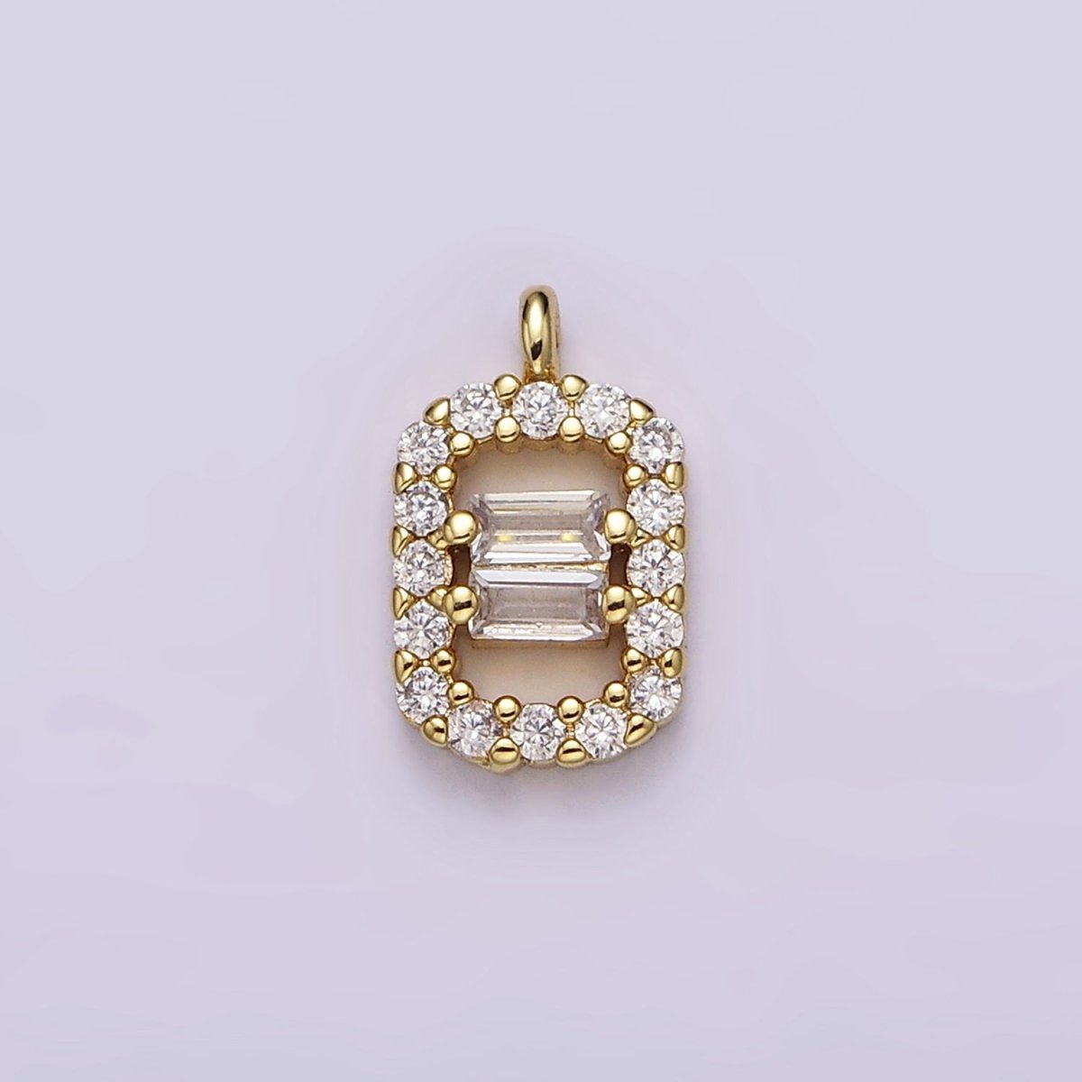 16K Gold plated Double Baguette Micro Paved Rectangular Open Charm | N999 - DLUXCA