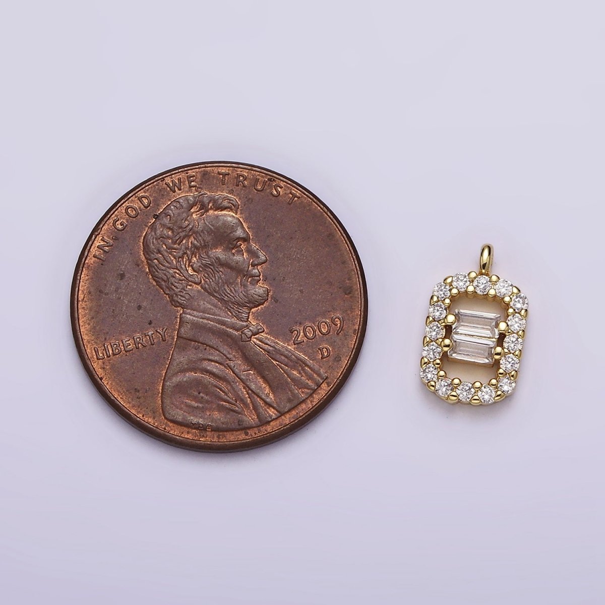 16K Gold plated Double Baguette Micro Paved Rectangular Open Charm | N999 - DLUXCA