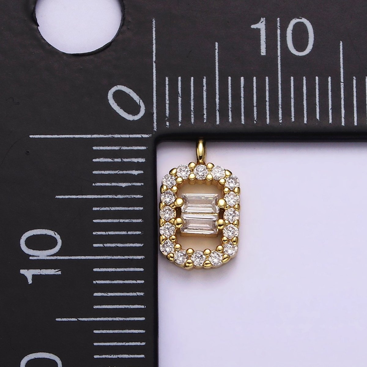 16K Gold plated Double Baguette Micro Paved Rectangular Open Charm | N999 - DLUXCA