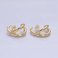 16K Gold plated Double Band Circular Claw C-Shaped Hoop Stud Earrings in Silver & Gold | AB896 AB913