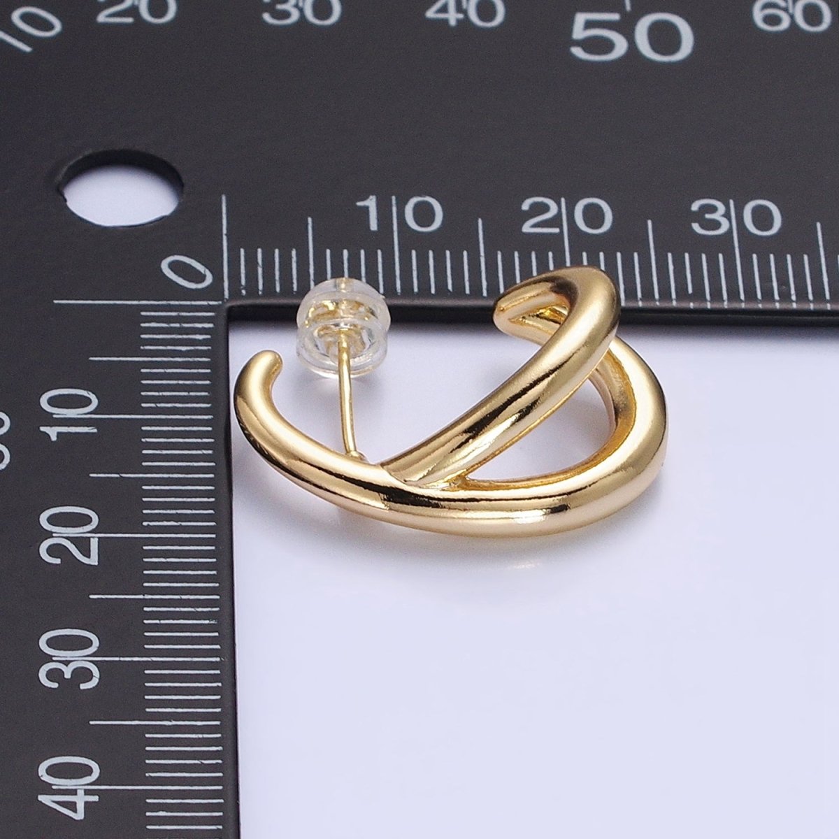 16K Gold plated Double Band Circular Claw C-Shaped Hoop Stud Earrings in Silver & Gold | AB896 AB913