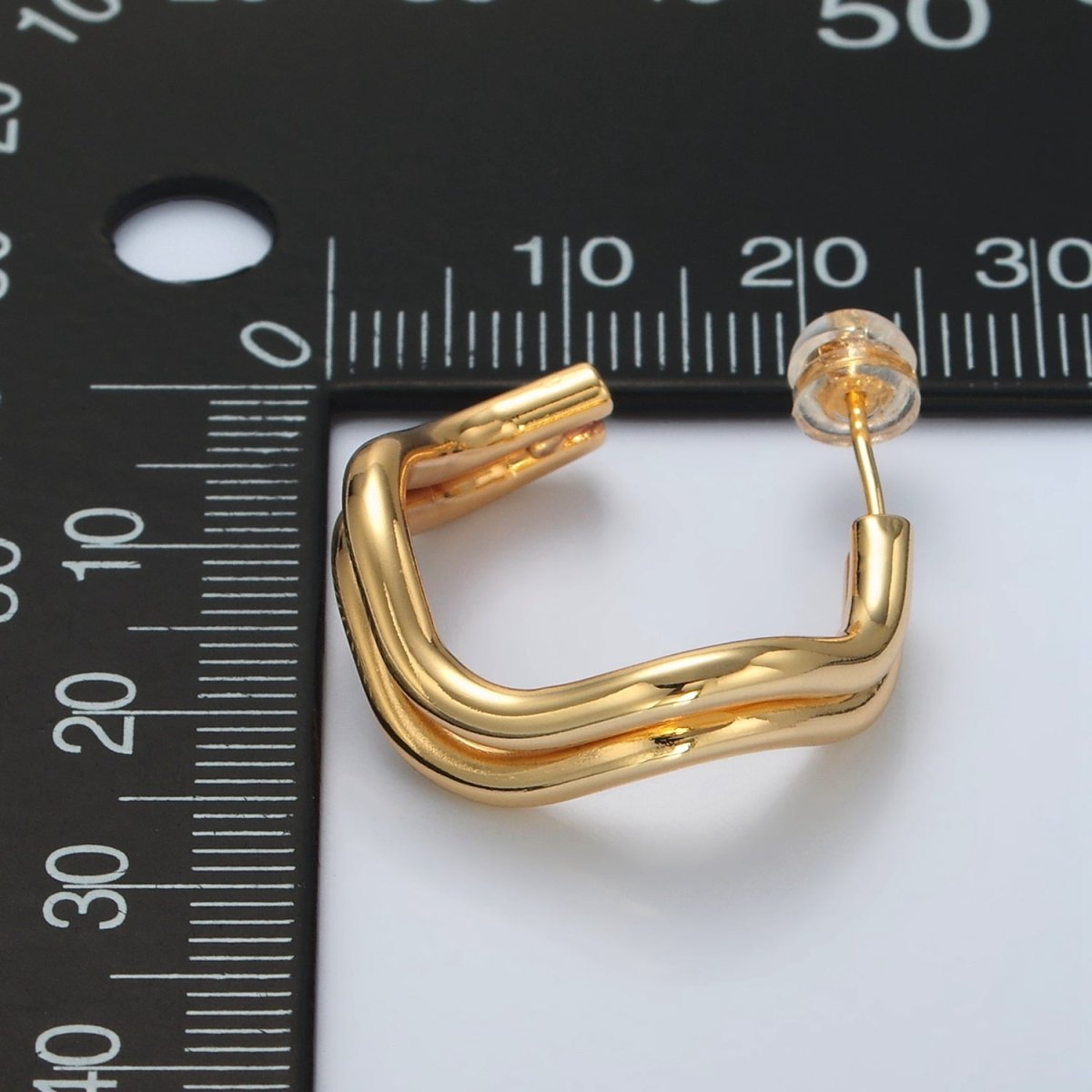 16k Gold plated Double Band Geometric C Shaped Hoop Earrings Gold and Silver | P528 - P529 - DLUXCA