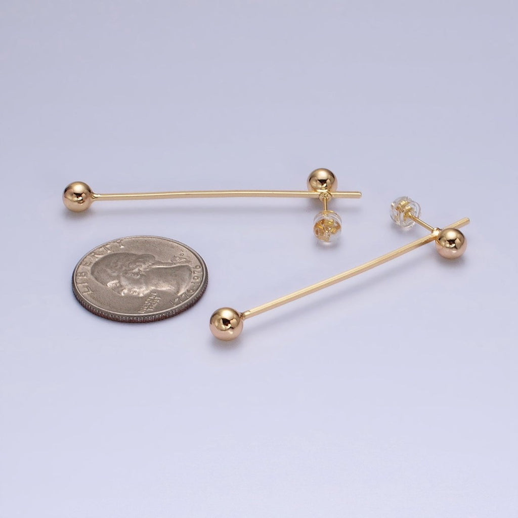 16K Gold plated Double Bubble Bead Geometric Linear Drop Stud Earrings in Gold & Silver | AD1145 AD1146