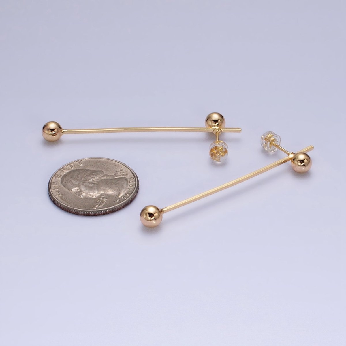 16K Gold plated Double Bubble Bead Geometric Linear Drop Stud Earrings in Gold & Silver | AD1145 AD1146