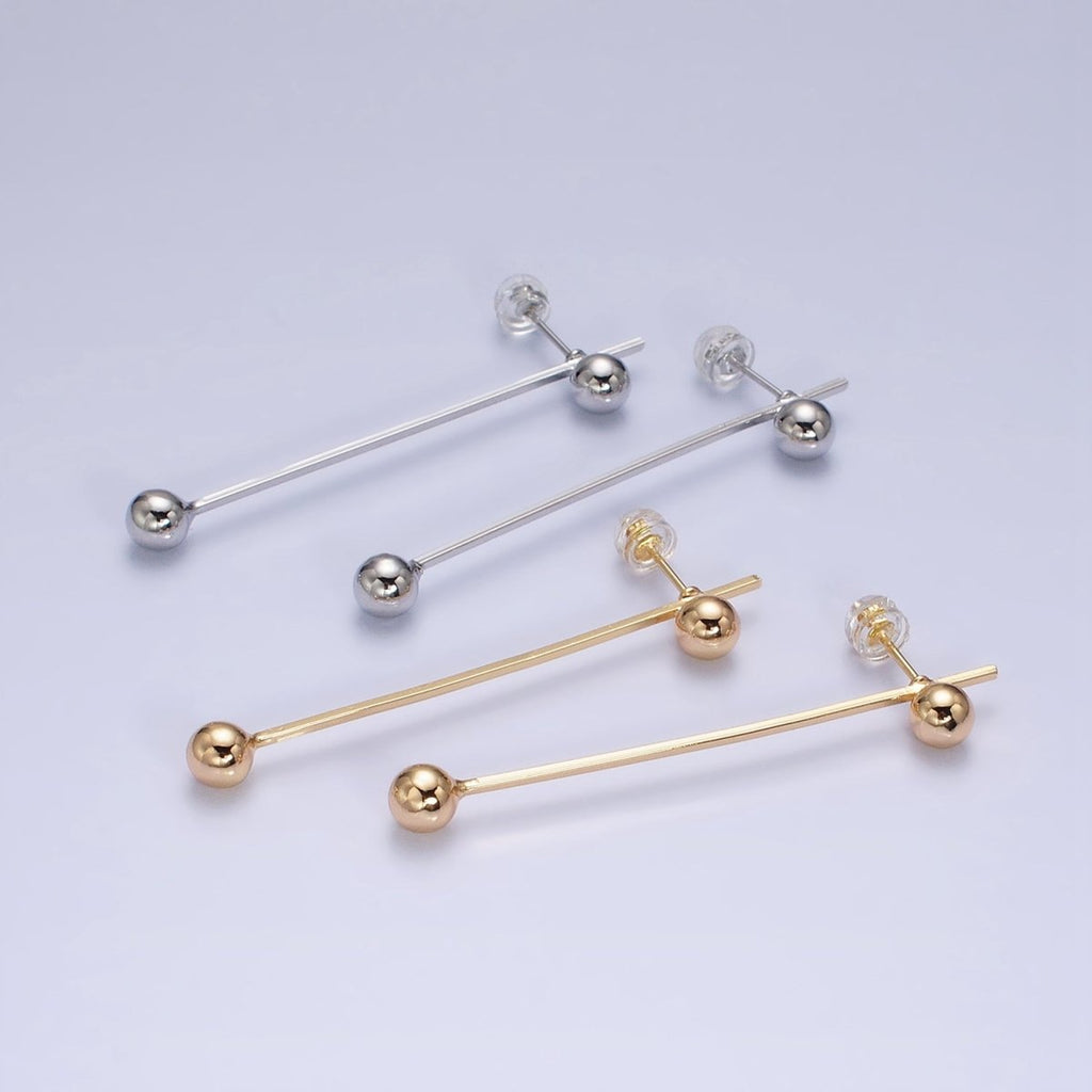 16K Gold plated Double Bubble Bead Geometric Linear Drop Stud Earrings in Gold & Silver | AD1145 AD1146