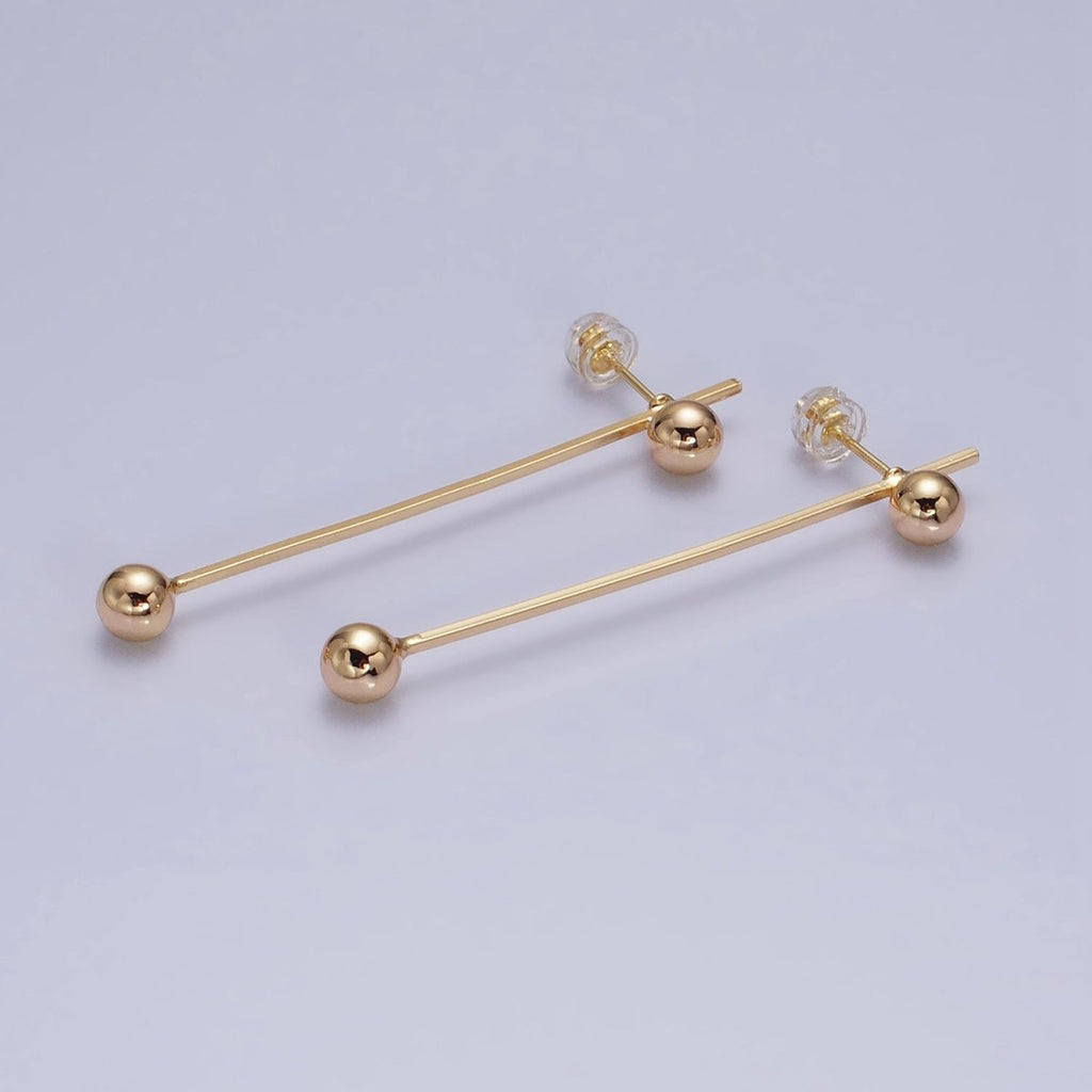 16K Gold plated Double Bubble Bead Geometric Linear Drop Stud Earrings in Gold & Silver | AD1145 AD1146