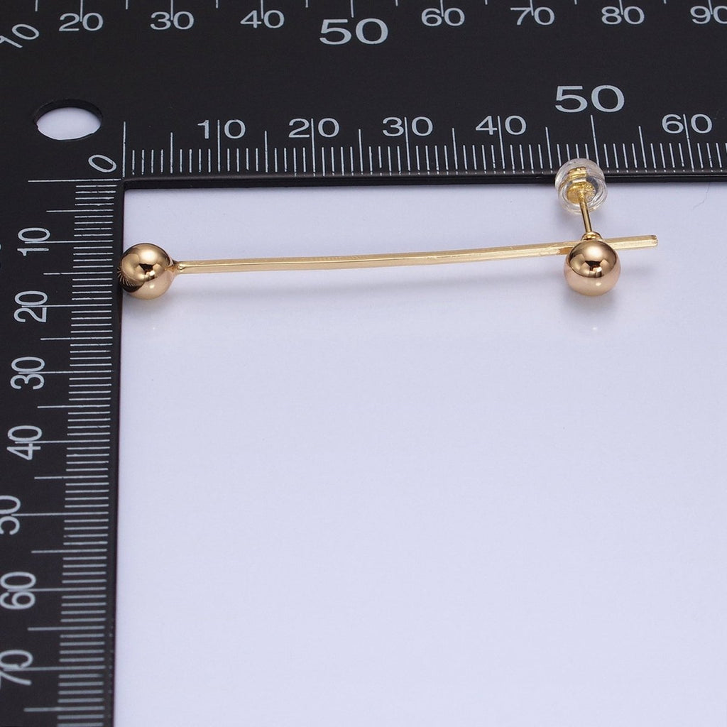 16K Gold plated Double Bubble Bead Geometric Linear Drop Stud Earrings in Gold & Silver | AD1145 AD1146