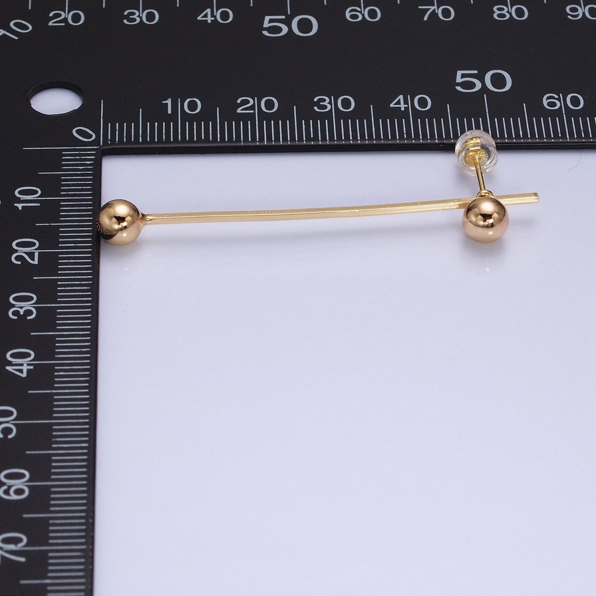 16K Gold plated Double Bubble Bead Geometric Linear Drop Stud Earrings in Gold & Silver | AD1145 AD1146