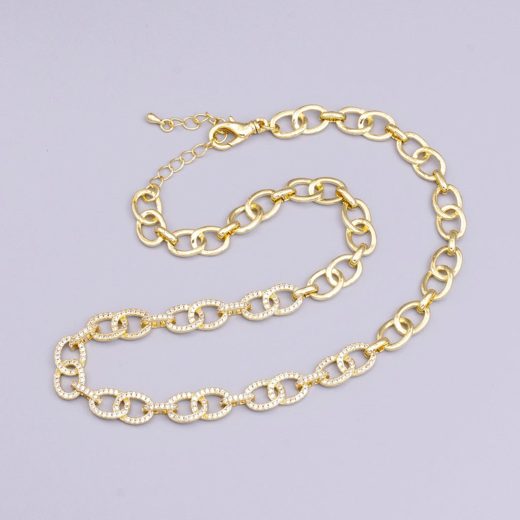 16K Gold plated Double Cable Micro Paved CZ Anchor Link 17 Inch Chain Necklace in Gold & Silver | WA-1890 WA-1891 Clearance Pricing