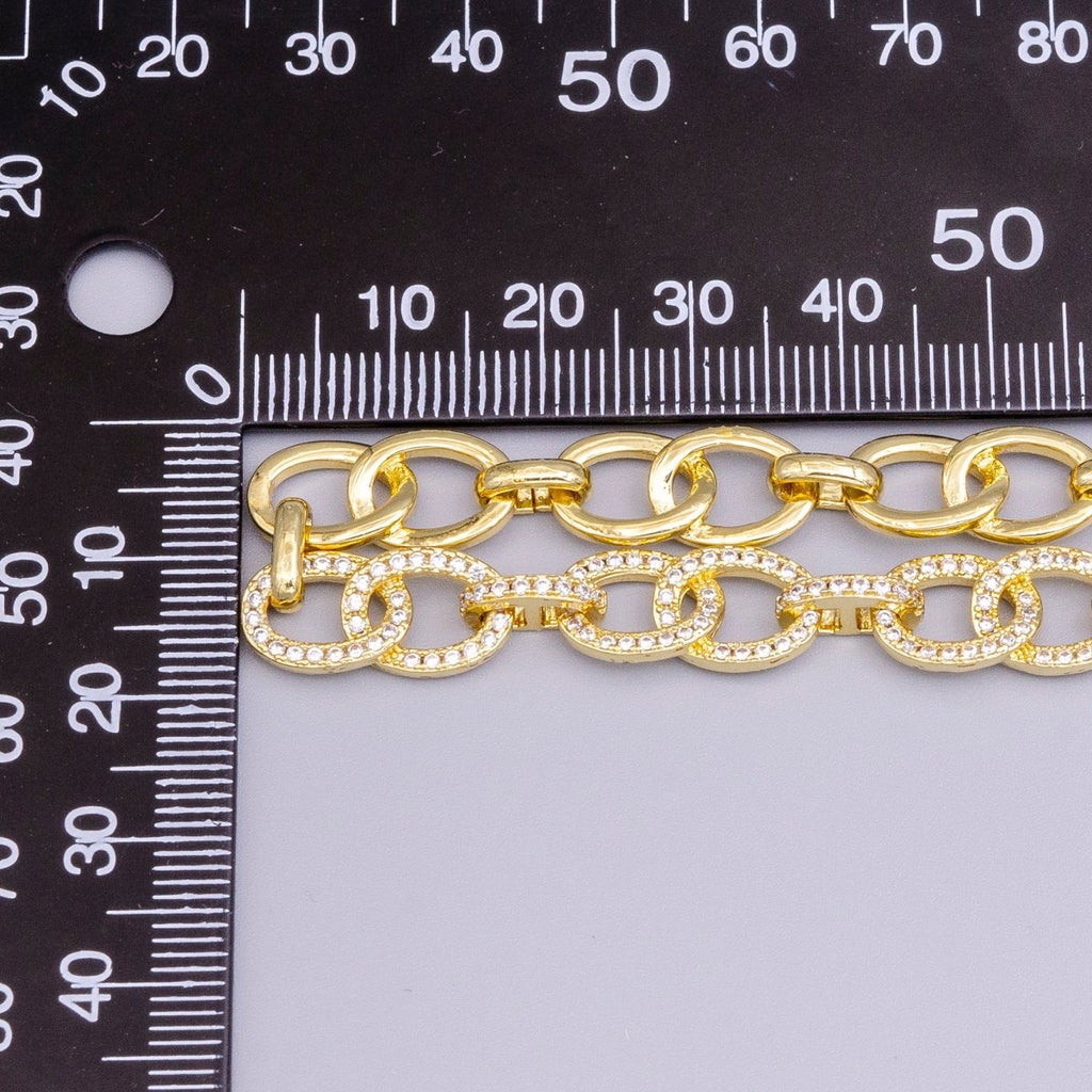 16K Gold plated Double Cable Micro Paved CZ Anchor Link 17 Inch Chain Necklace in Gold & Silver | WA-1890 WA-1891 Clearance Pricing