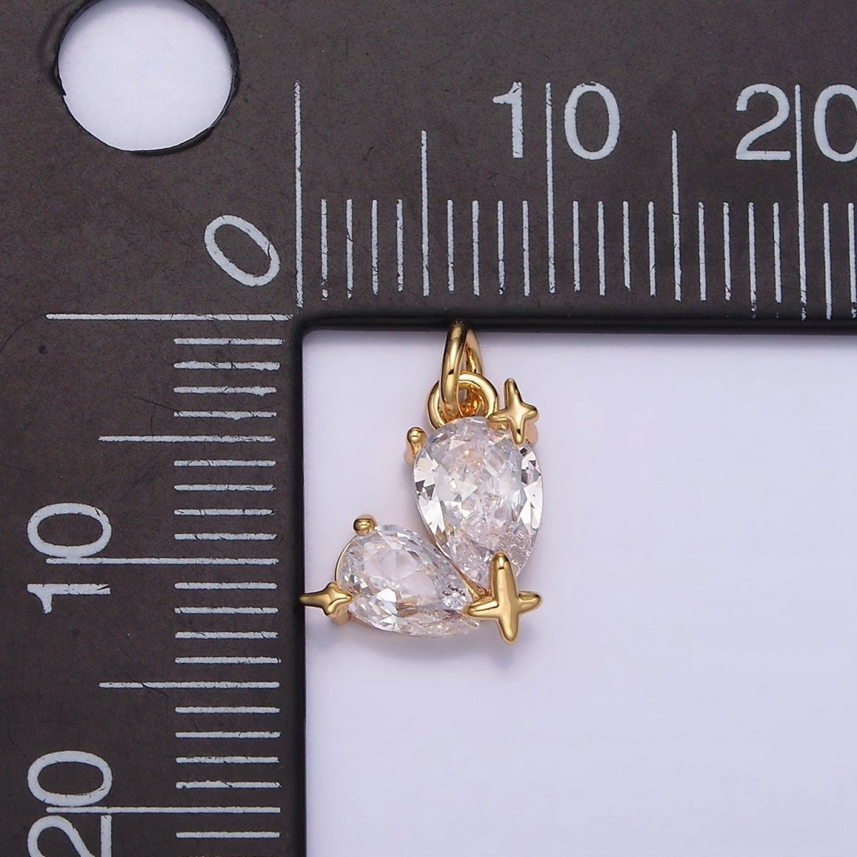 16K Gold plated Double Clear CZ Teardrop Celestial Star Charm | N995 - DLUXCA