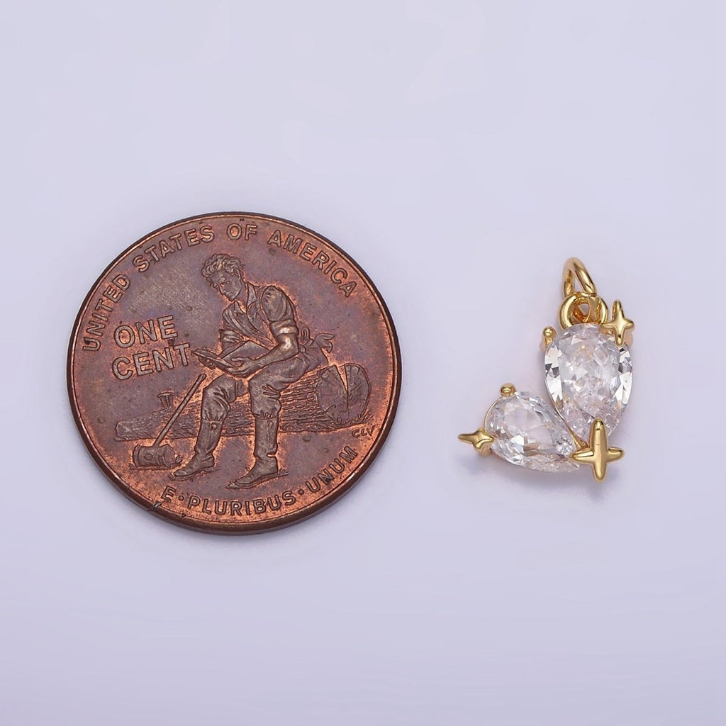 16K Gold plated Double Clear CZ Teardrop Celestial Star Charm | N995 - DLUXCA