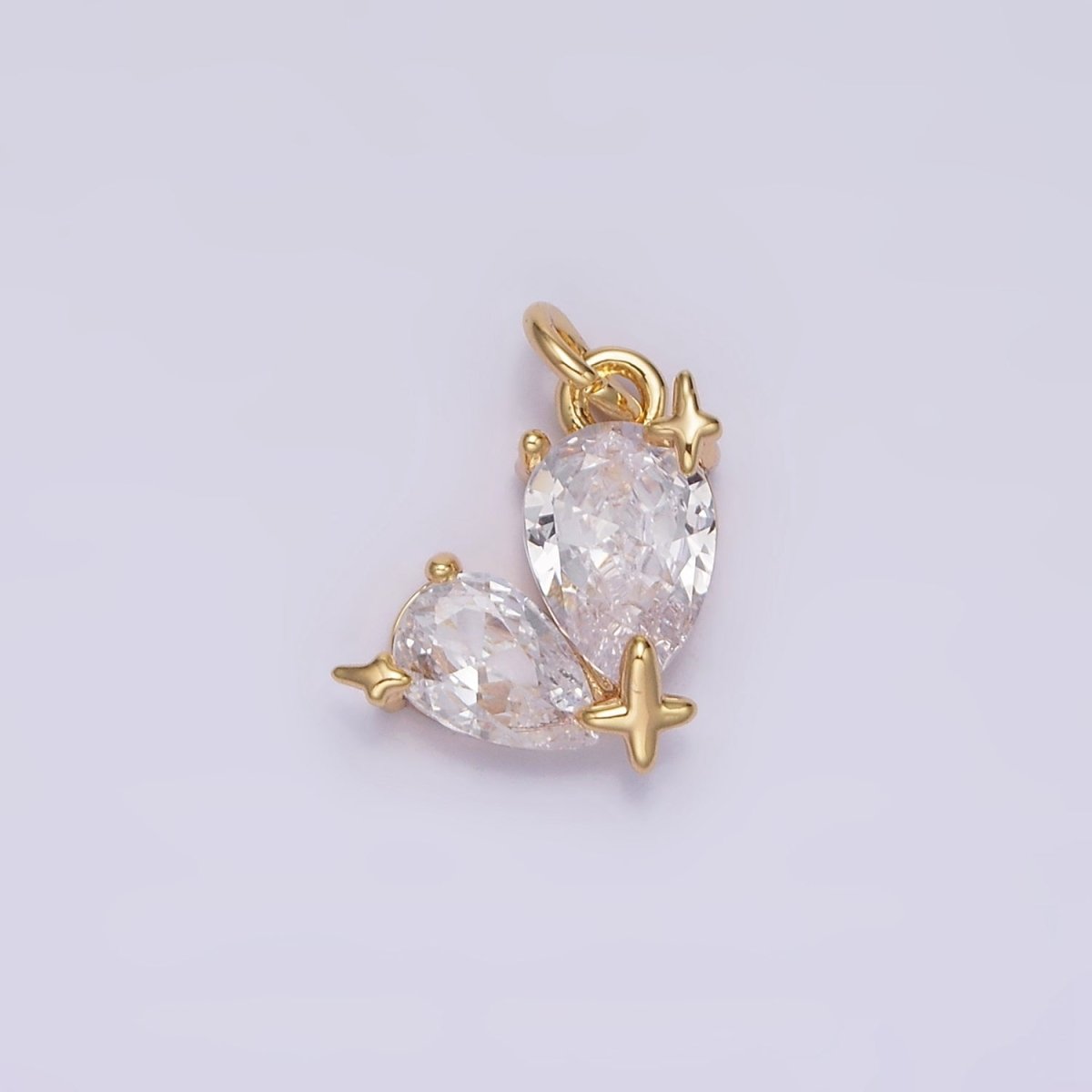 16K Gold plated Double Clear CZ Teardrop Celestial Star Charm | N995 - DLUXCA