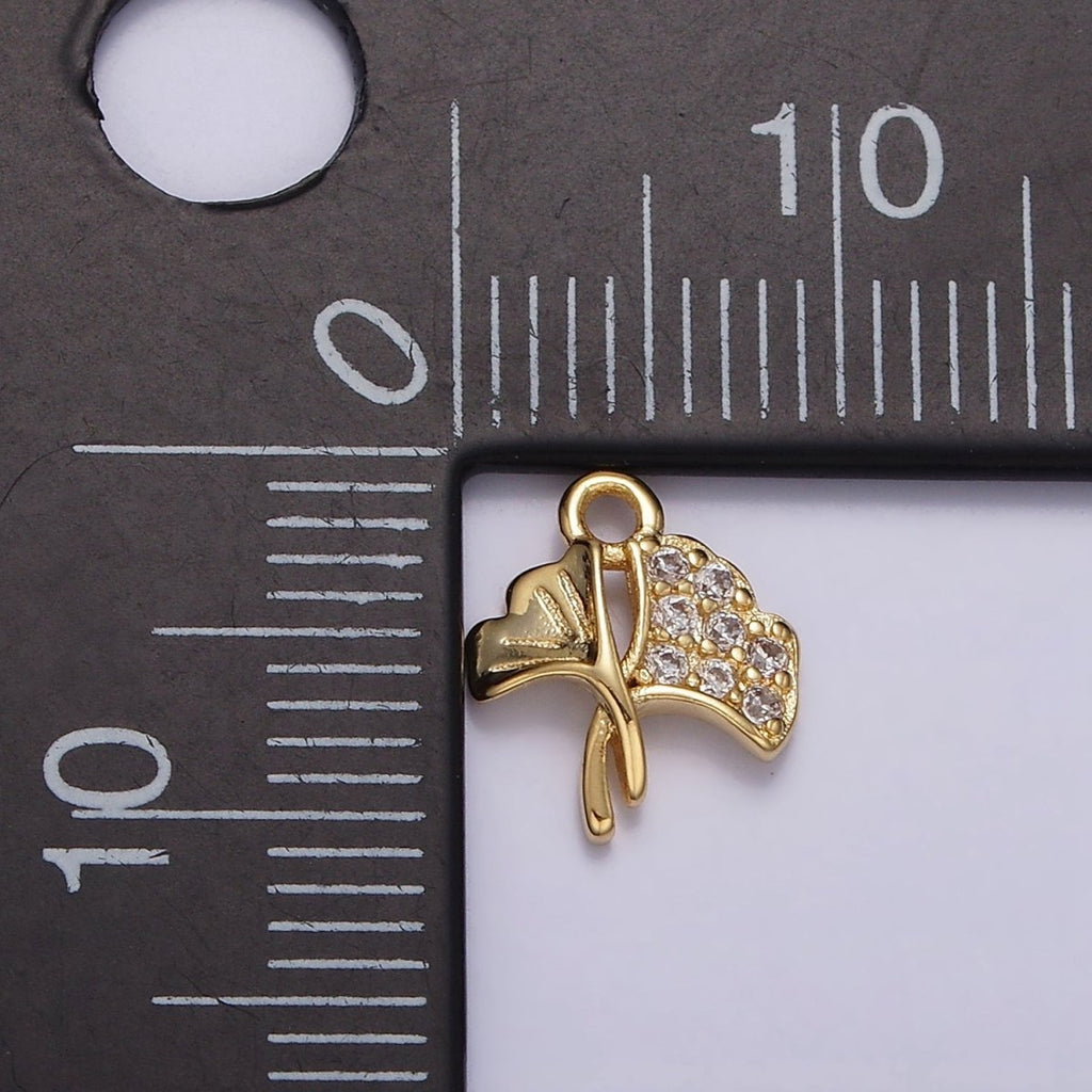 16K Gold plated Double Flower Tulip Bud Micro Paved CZ Mini Add-On Charm | N944 - DLUXCA