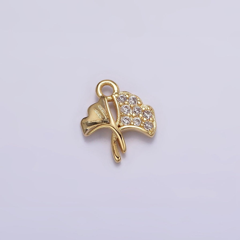 16K Gold plated Double Flower Tulip Bud Micro Paved CZ Mini Add-On Charm | N944 - DLUXCA