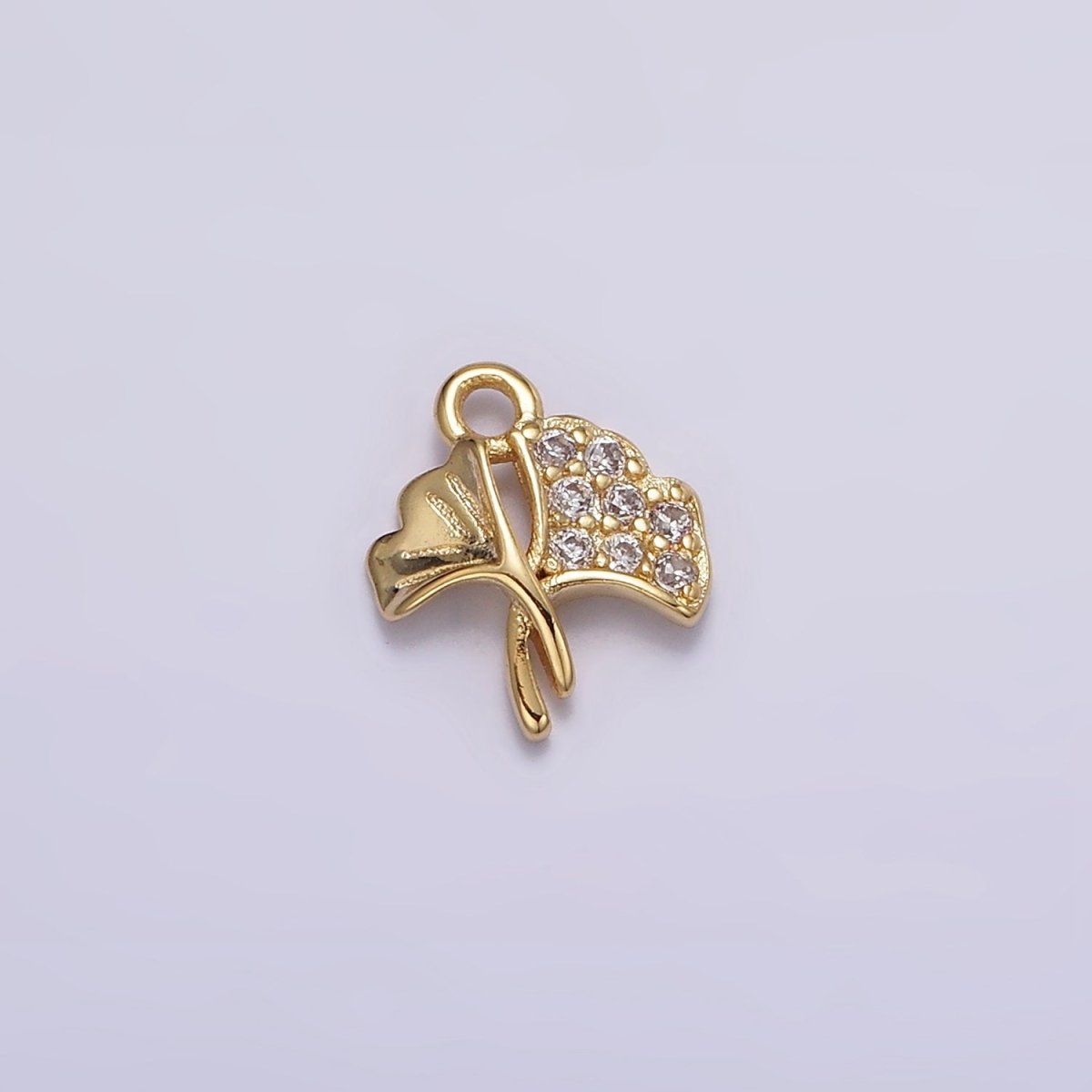 16K Gold plated Double Flower Tulip Bud Micro Paved CZ Mini Add-On Charm | N944 - DLUXCA