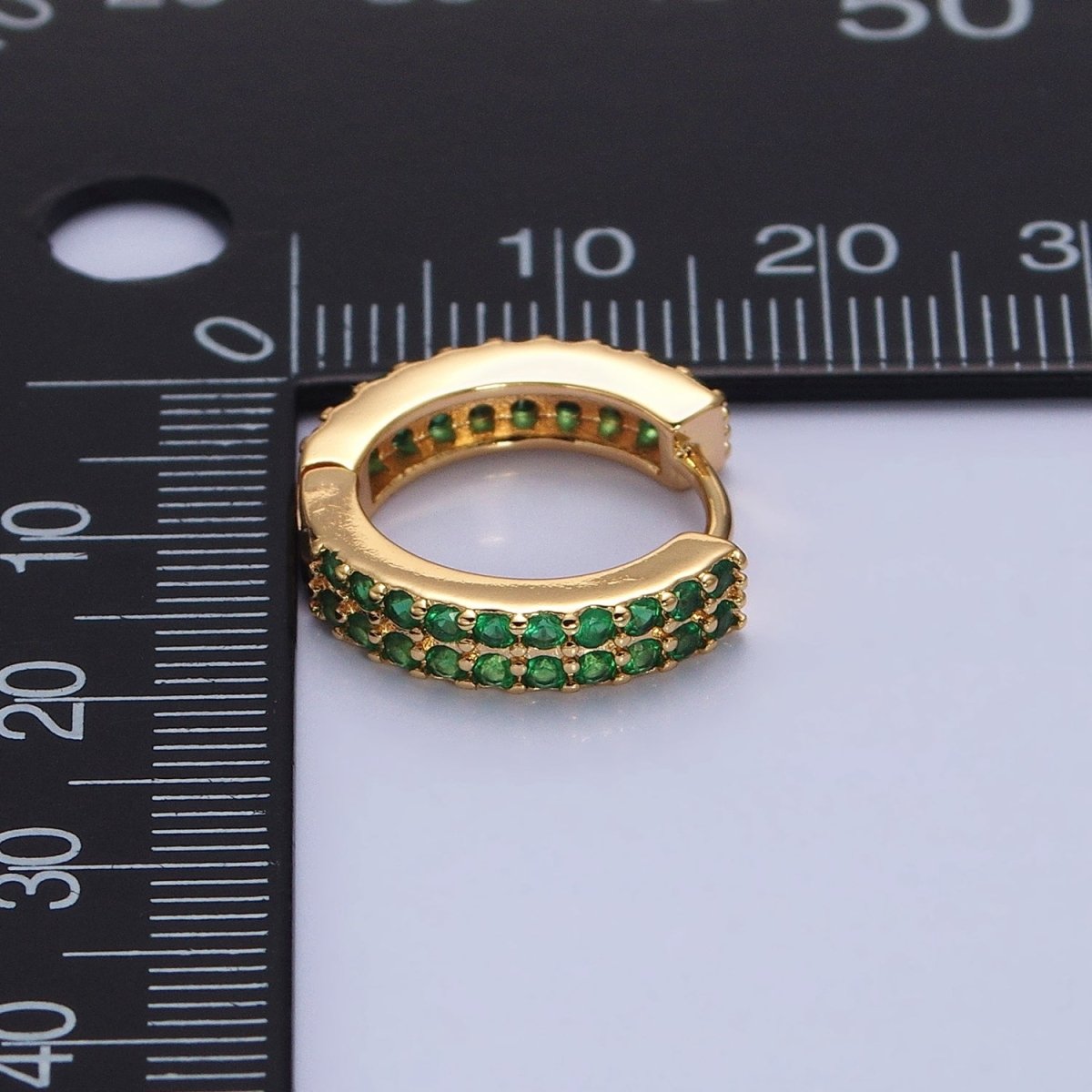 16K Gold plated Double Green Micro Paved CZ 16mm Huggie Earrings in Gold & Silver | AB1453 AB1454