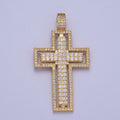 16K Gold plated Double Micro Paved CZ Cross Pendant For Religious Jewelry Making | X-687 - DLUXCA