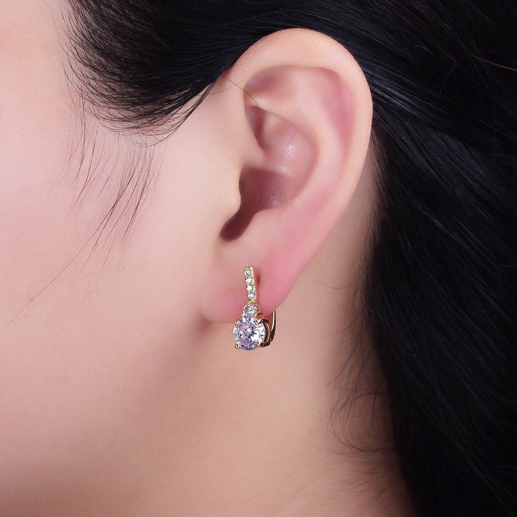 16K Gold plated Double Round Clear CZ English Lock Earrings | AB947 - DLUXCA