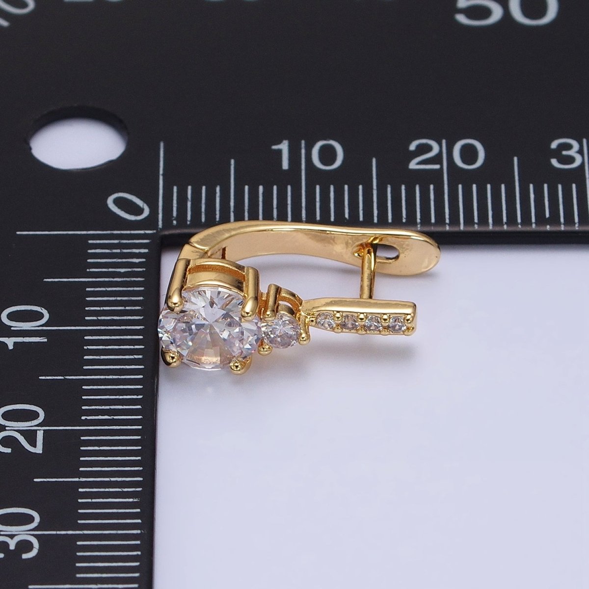 16K Gold plated Double Round Clear CZ English Lock Earrings | AB947 - DLUXCA