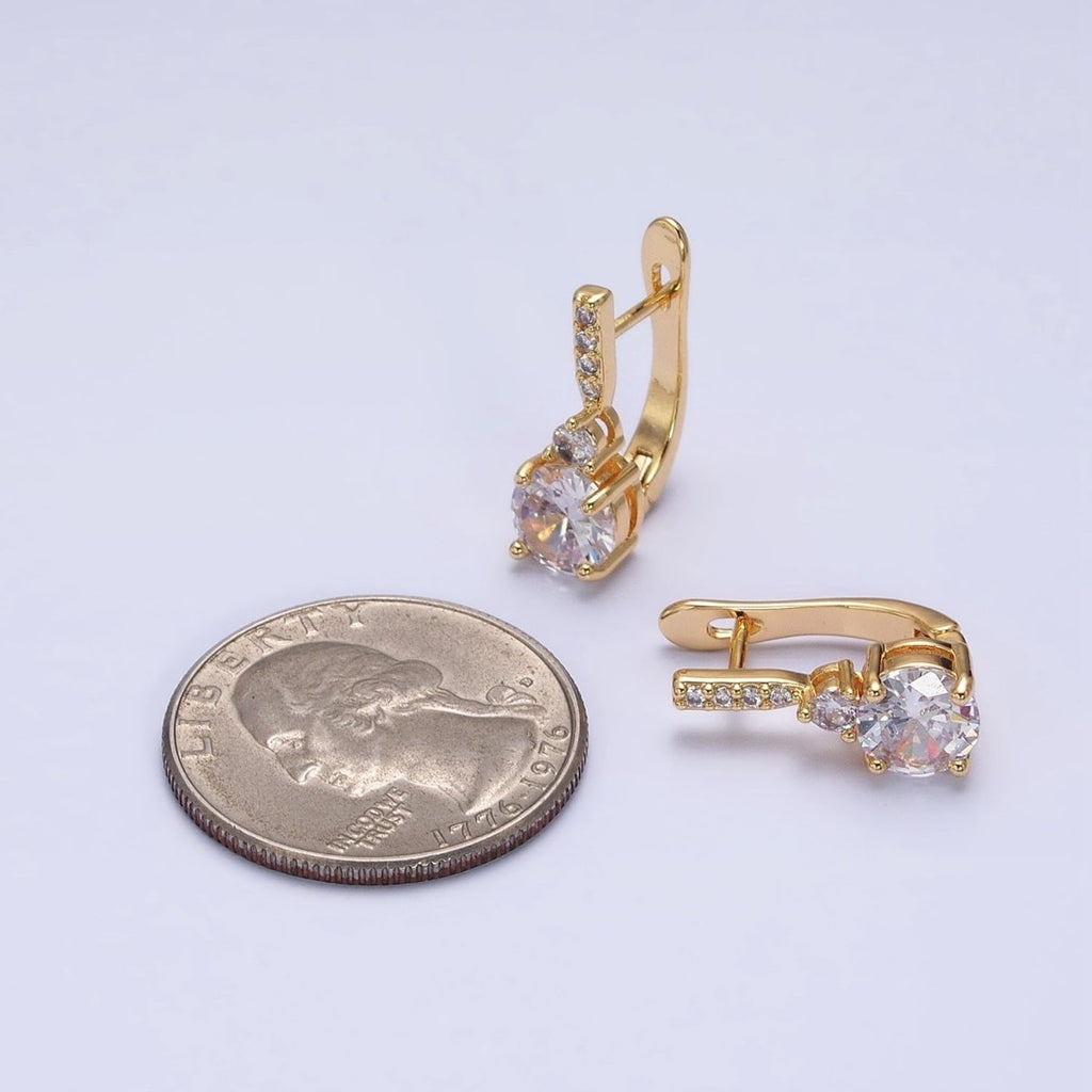 16K Gold plated Double Round Clear CZ English Lock Earrings | AB947 - DLUXCA