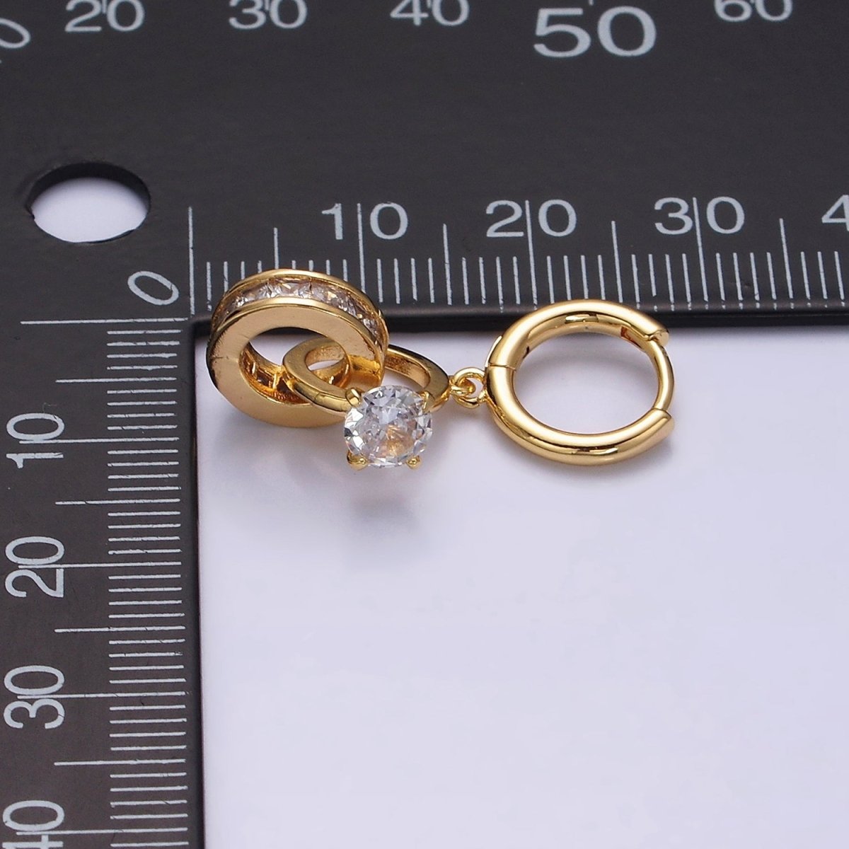 16K Gold plated Double Round Clear Rhondelle Solitaire CZ Huggie Earrings in Gold & Silver | AD-315 AD-316