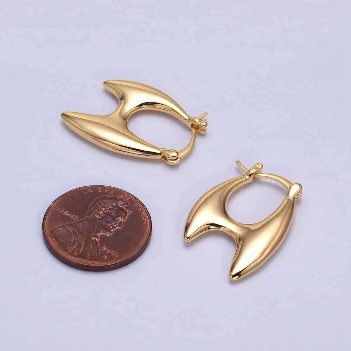 16K Gold plated Double Spiked H-Shaped French Lock Latch Hoop Earrings | AB087 - DLUXCA