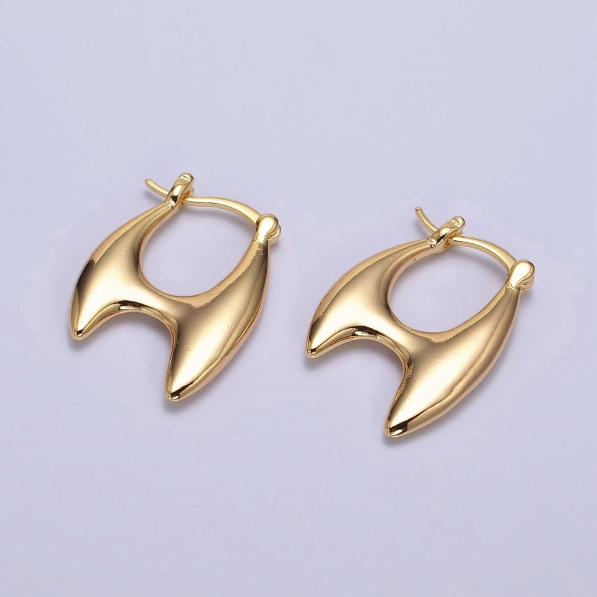16K Gold plated Double Spiked H-Shaped French Lock Latch Hoop Earrings | AB087 - DLUXCA