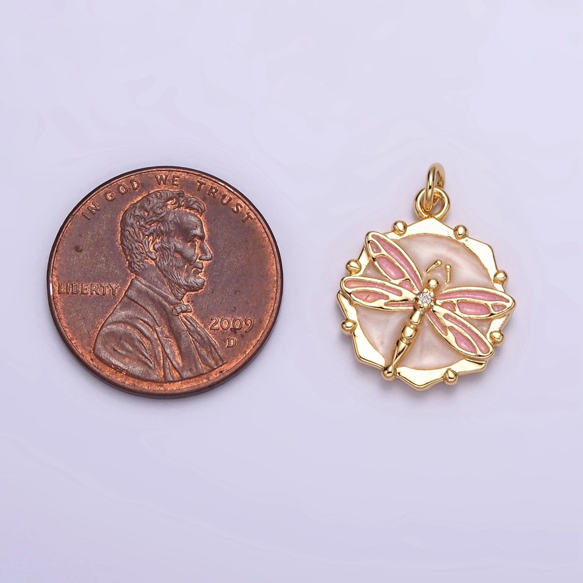 16K Gold plated Dragonfly Insect White, Pink, Blue Sparkly Enamel Hexagonal Charm | AC1555 - AC1560 - DLUXCA