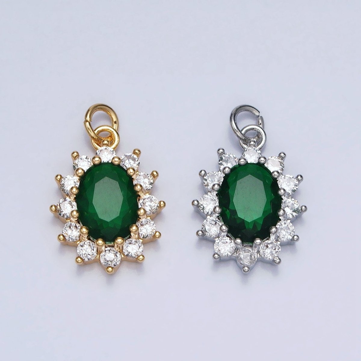 16K Gold plated Emerald Green Oval Celestial Sun Star Add-On Charm in Gold & Silver | AC962 AC963