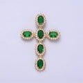 16K Gold plated Emerald Green Oval Religious Cross Pendant in Gold & Silver | AA493 AA494